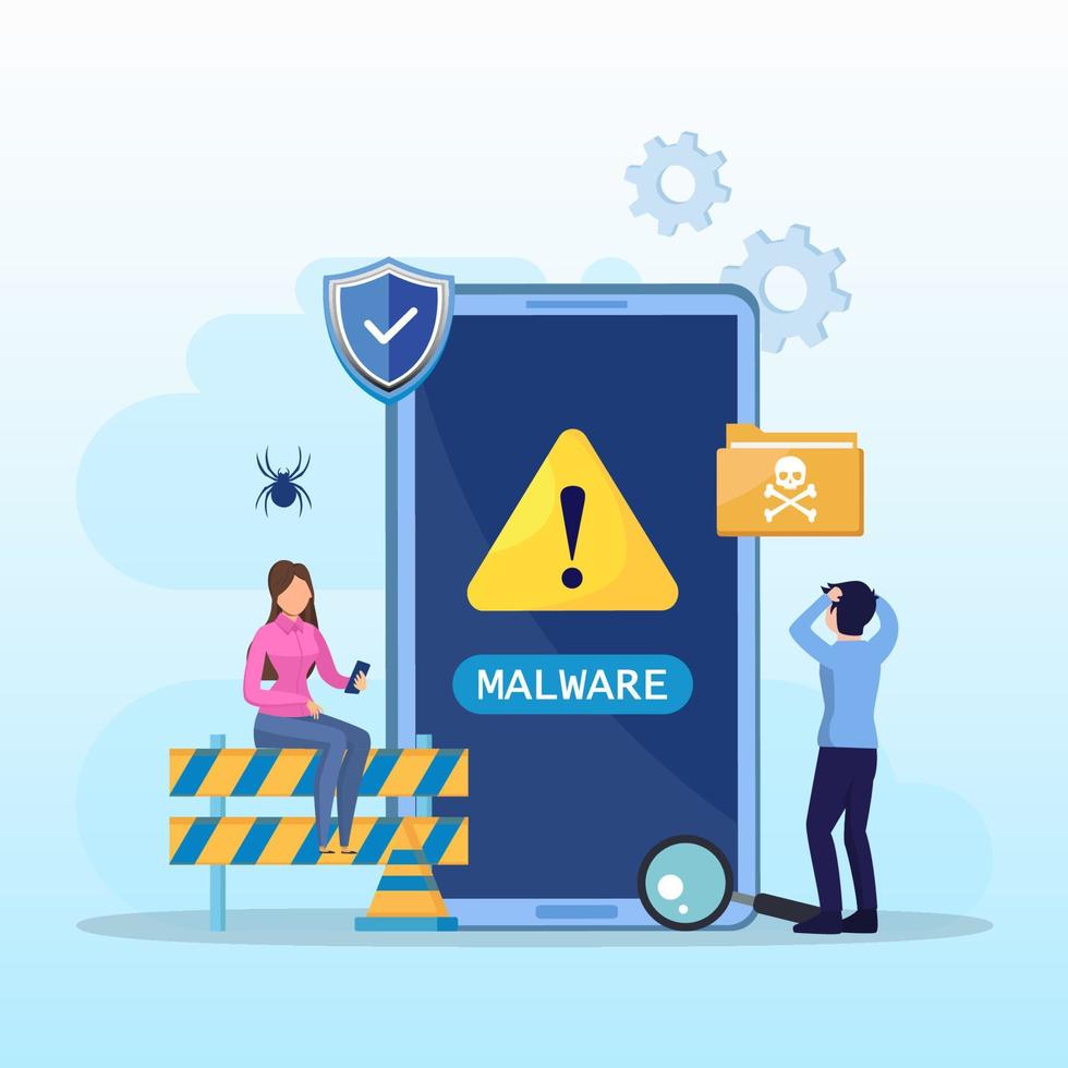 Virus malware detected concept, viruses attack warning signs, hacking alert messages vector