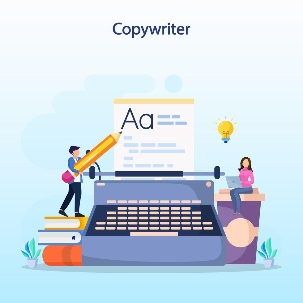 Copywriter web banner or landing page set. Idea of writing texts Flat vector