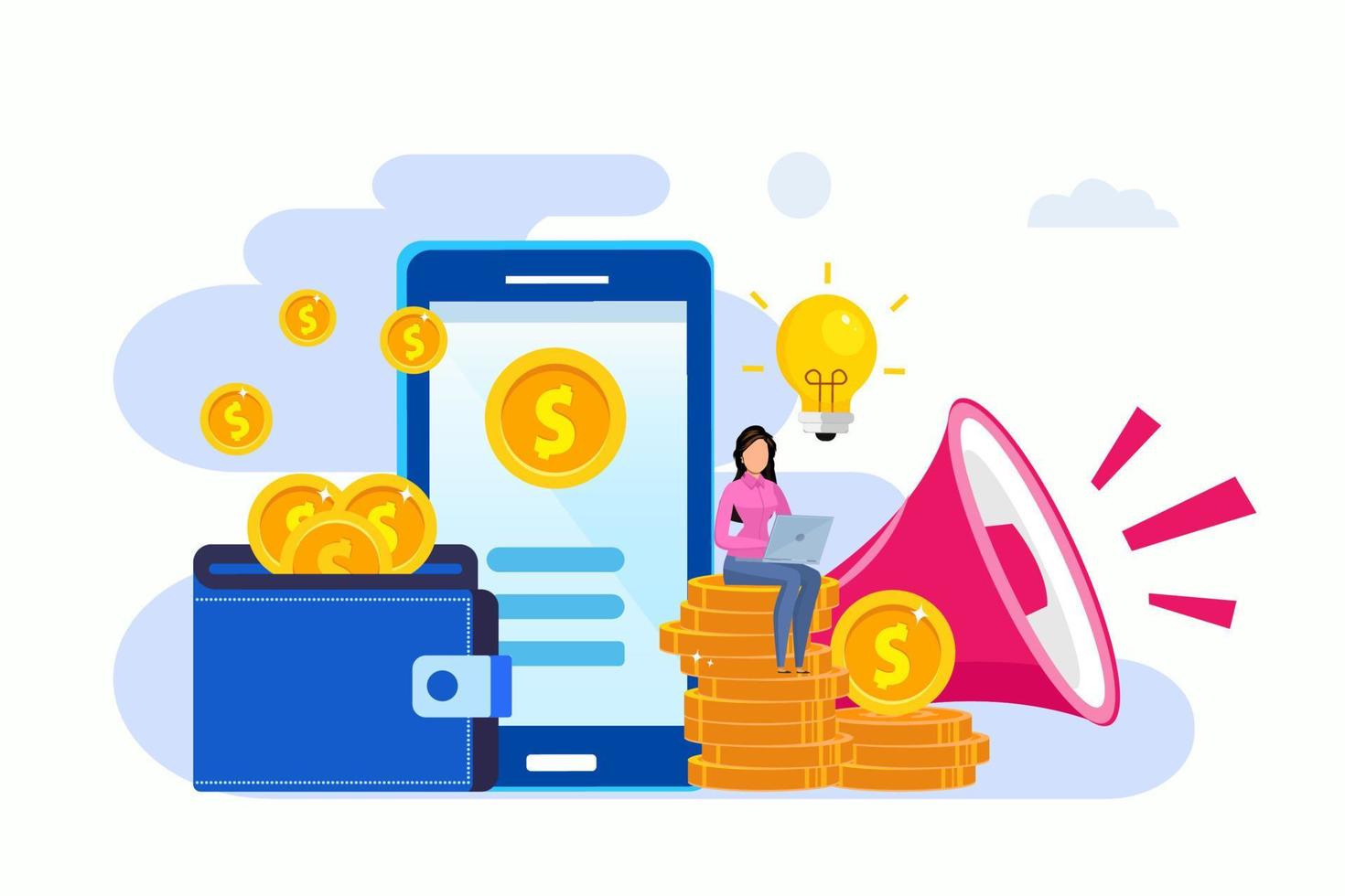 Online marketing profit and development business, Flat vector template Style Suitable for Web Landing Page, Background.