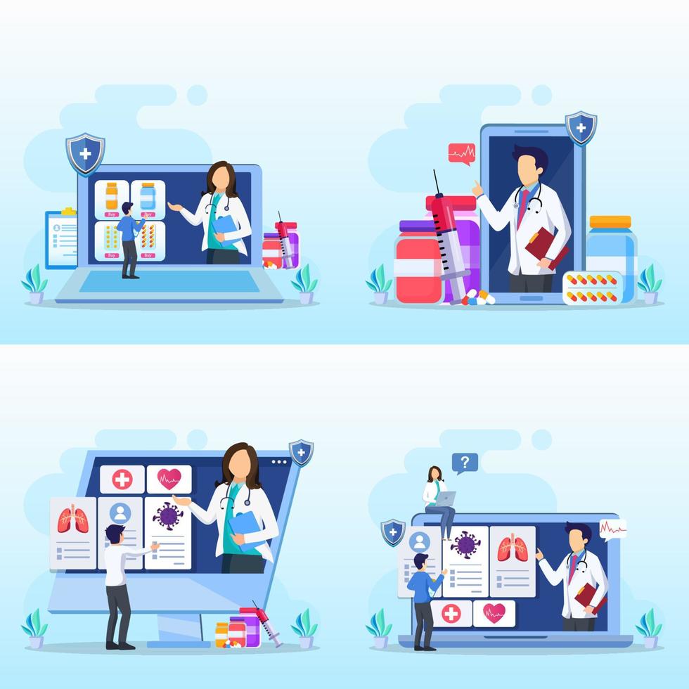 Online doctor vector illustration concept. Online medical consultation and support online