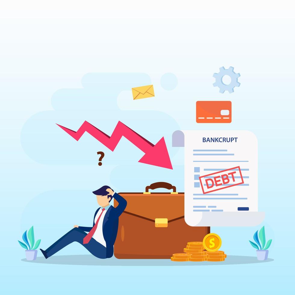 Credit card debt concept, Frustrated businessman having financial problems, debts and loans. vector