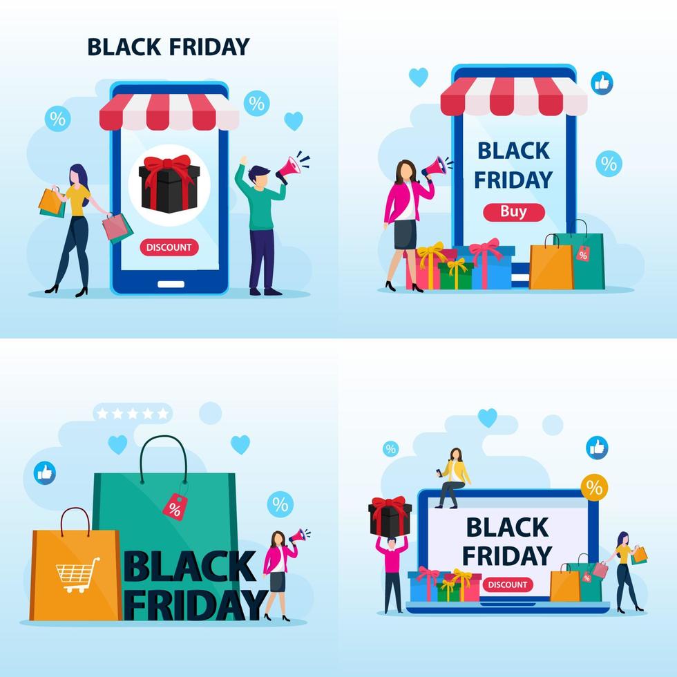 Black friday sale. Conceptual Design illustration, Flat vector template style Suitable for Web Landing Pages.