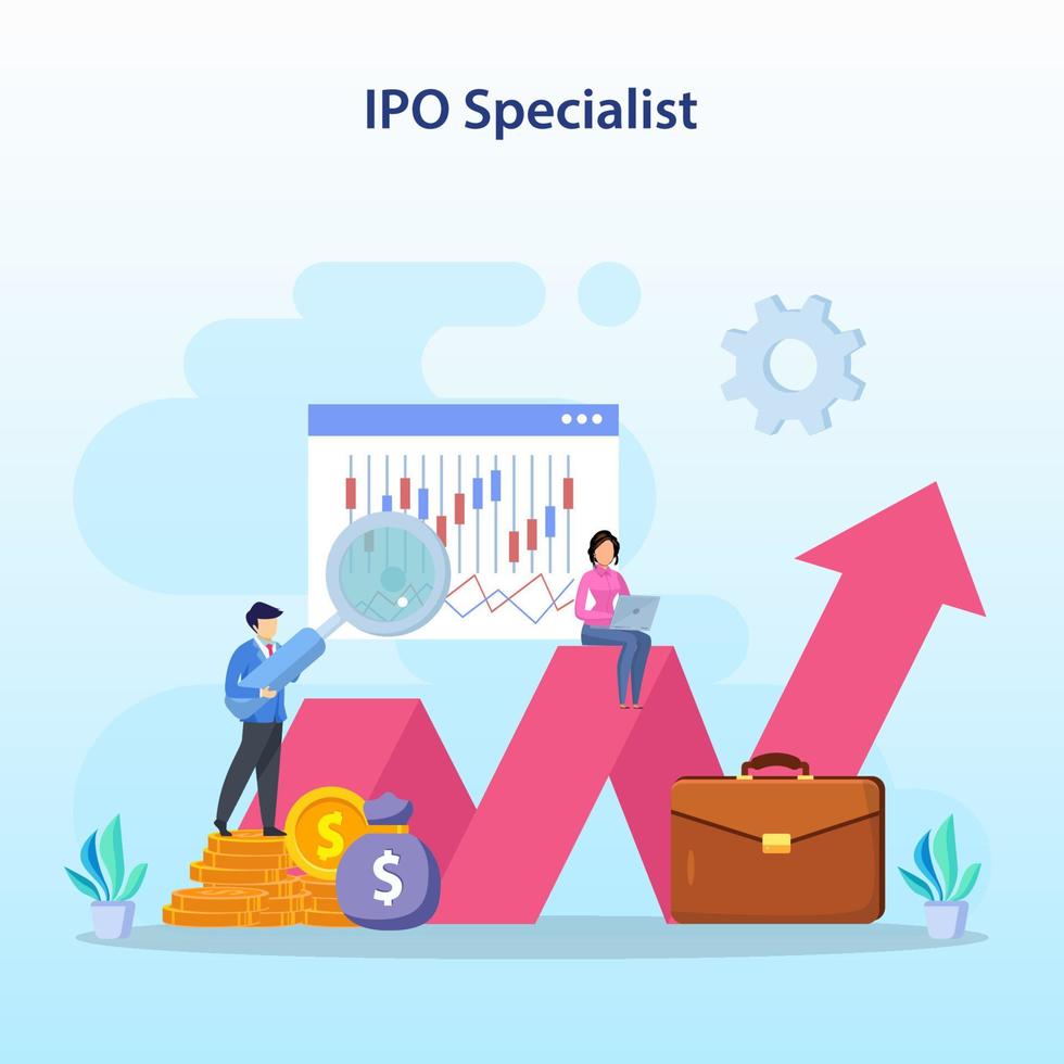 IPO Initial Public Offering Concept. Stock Market Shares Vector Illustration.