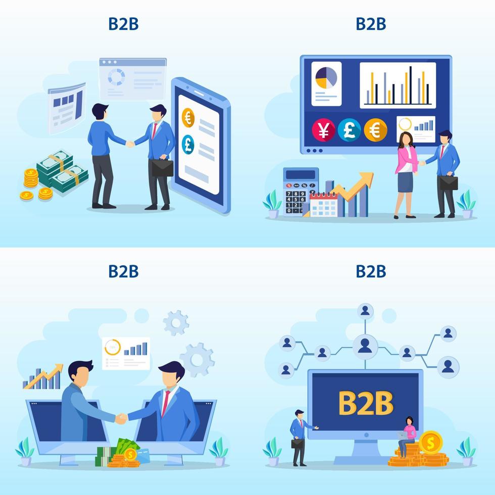 Business to Business Marketing concept, B2B Solution, Two business partners shaking hands. vector