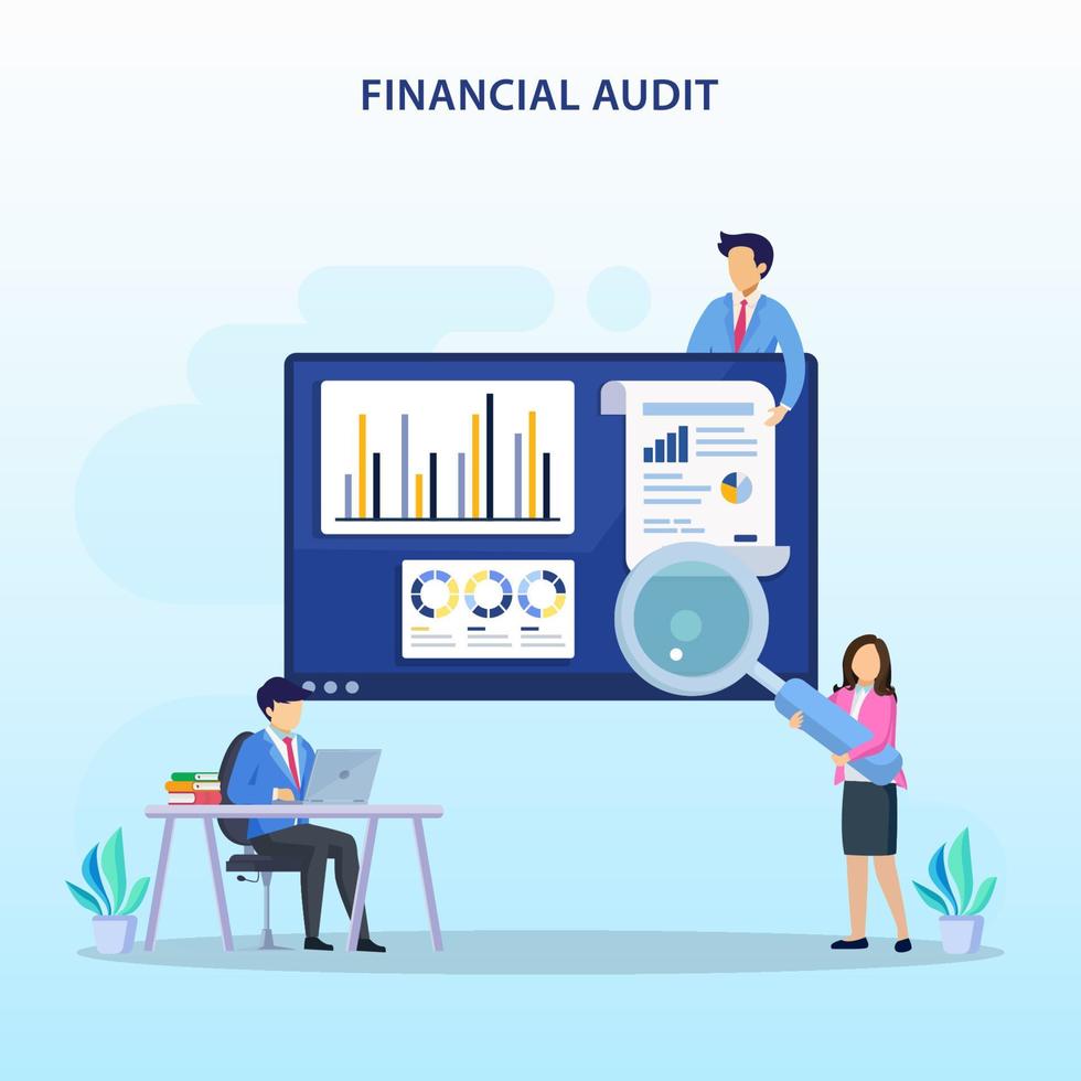 concepto de auditoría financiera. cálculo de gestión, contabilidad financiera o servicio de auditoría fiscal. ilustración vectorial vector