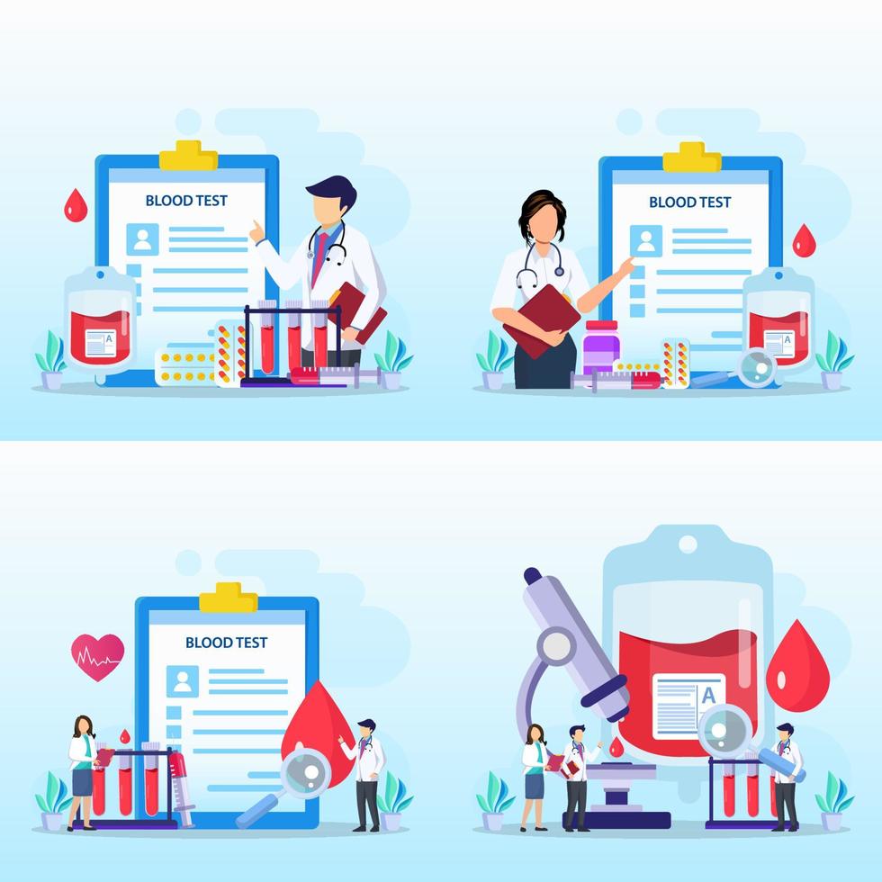 Medical blood test flat concept. Chemical laboratory analysis, medical office or laboratory. vector