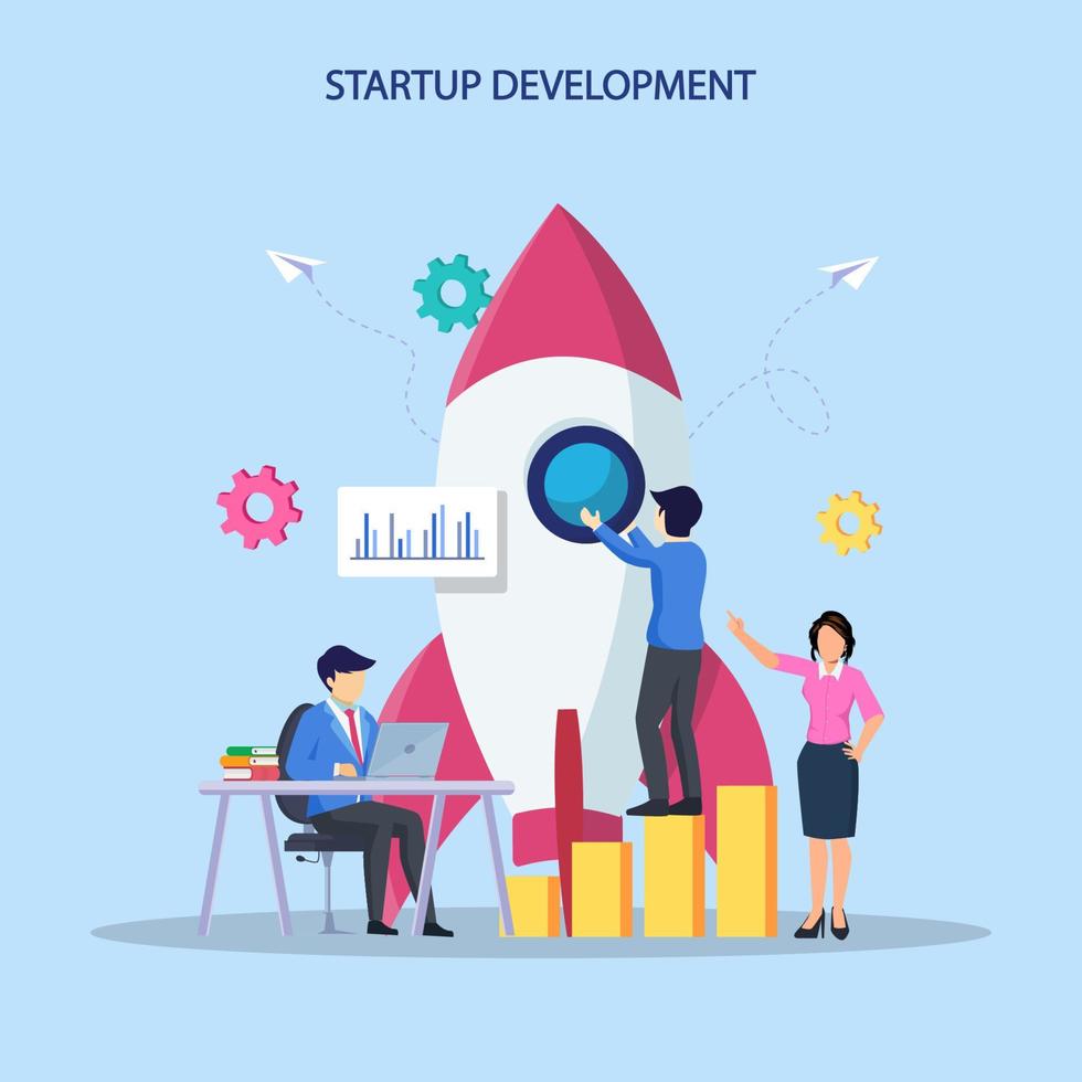 Startup launch concept. Development process, Innovation product, creative idea. vector