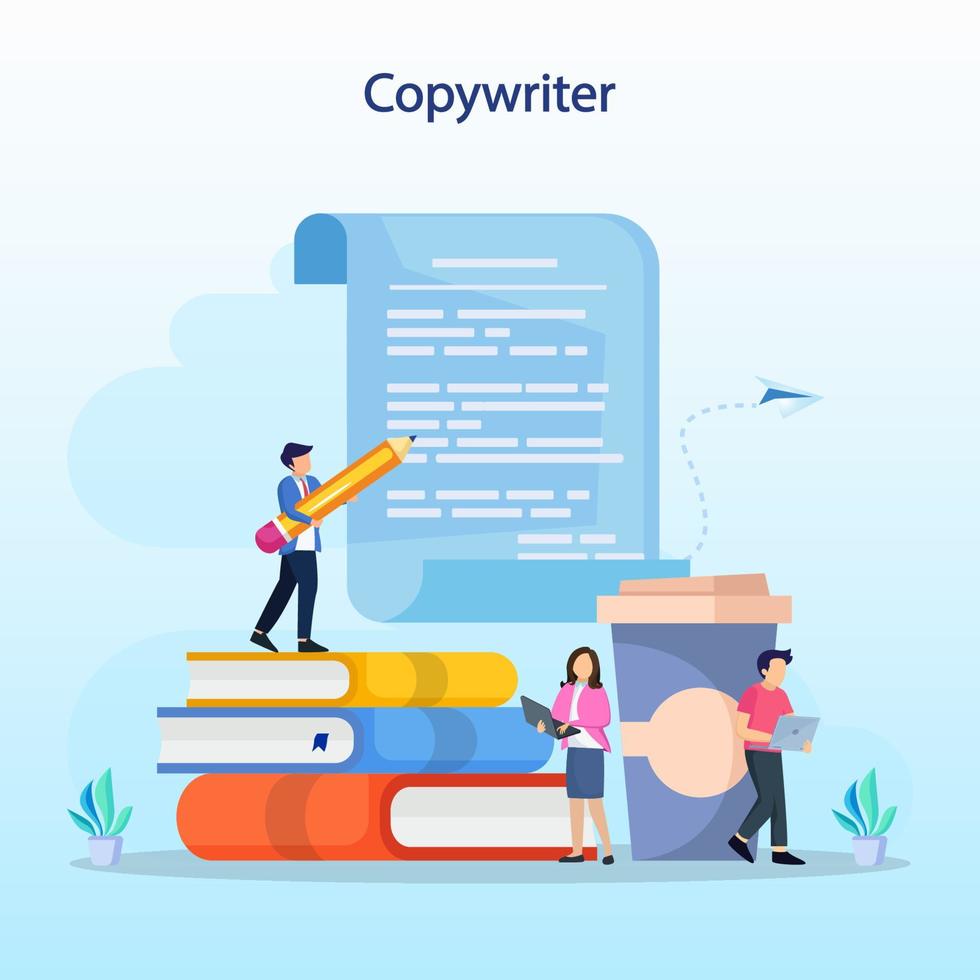 Copywriter web banner or landing page set. Idea of writing texts Flat vector