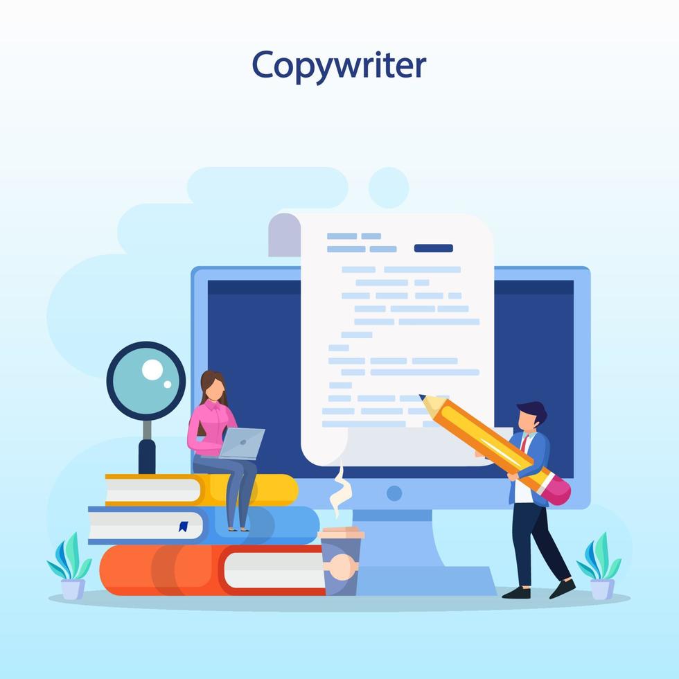 Copywriter web banner or landing page set. Idea of writing texts Flat vector