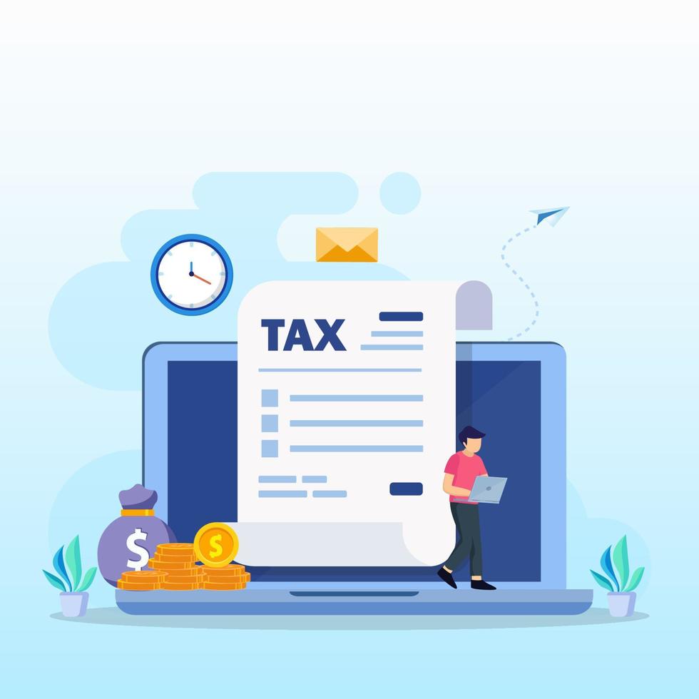 Online Tax Payment, pay season, tax time Concept. Flat vector template style Suitable for Web Landing Pages.