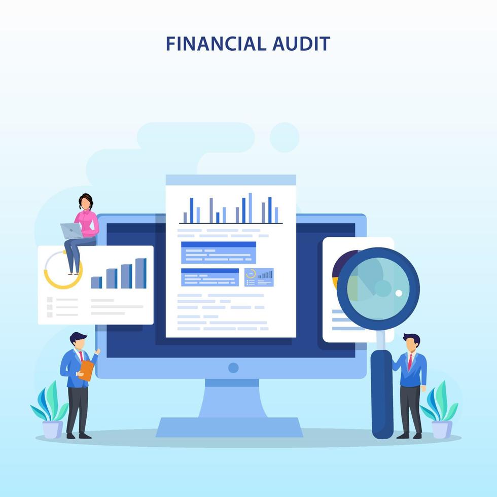 Financial audit concept. Managment calculation, financial accounting or audit tax service. vector illustration
