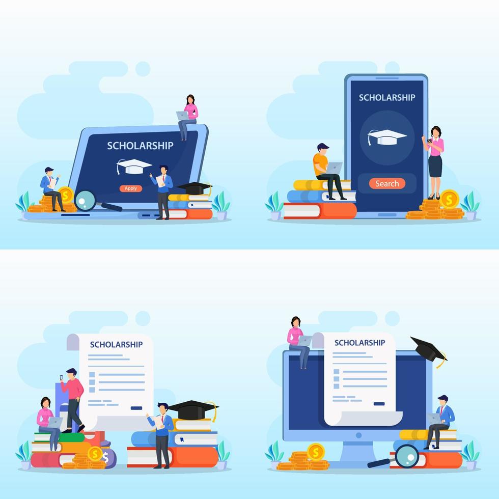 Scholarship vector concept. Student on laptop applying for a scholarship.