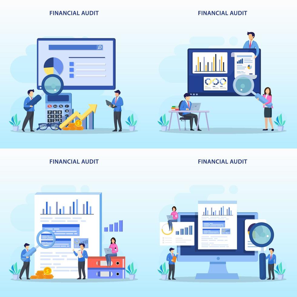 Financial audit concept. Managment calculation, financial accounting or audit tax service. vector illustration