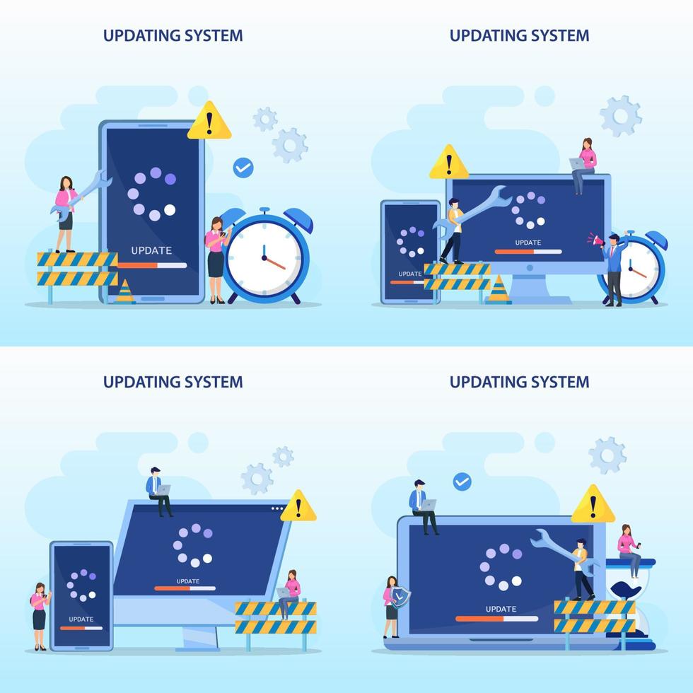 actualizacion del sistema. programa de instalación y actualización de software. concepto de actualización del sistema, instalación de software. vector plano