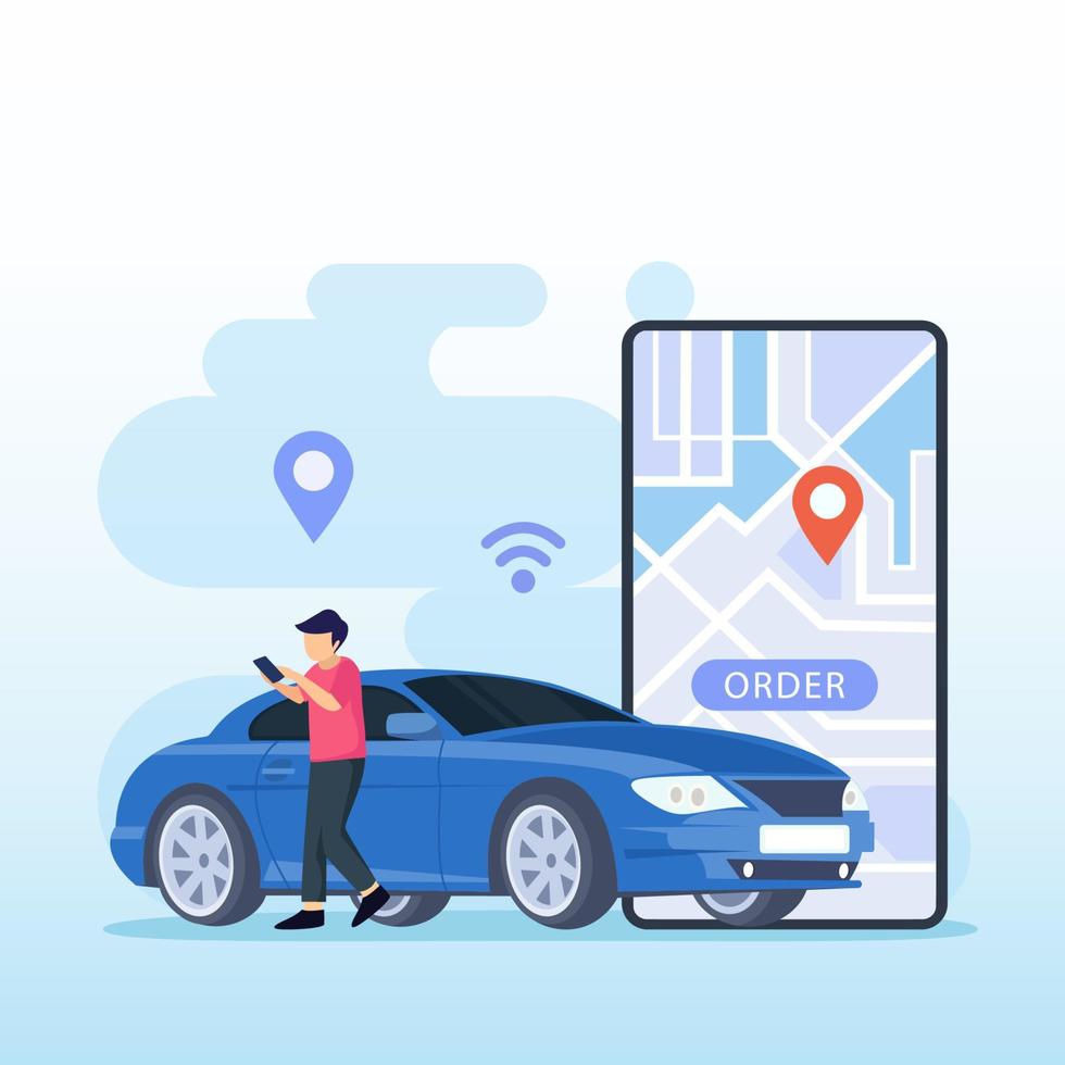 Online order Mobile city transportation service, Flat vector template style Suitable for Web Landing Pages.