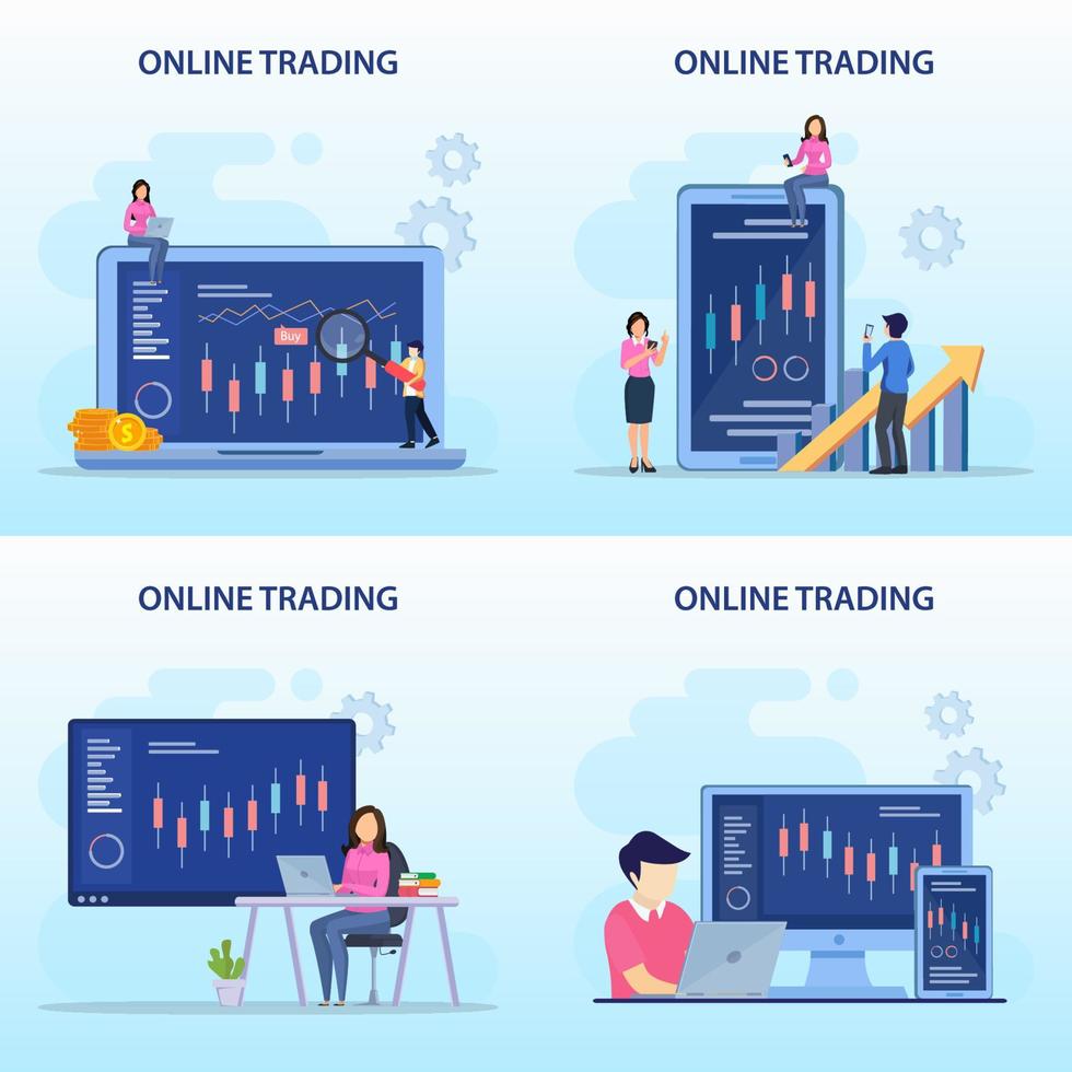 online trading concept. Forex trading strategy, Investing in Stocks. Flat vector template style Suitable for Web Landing Pages.