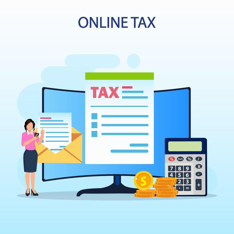Online Tax Payment, pay season, tax time Concept. Flat vector template style Suitable for Web Landing Pages.