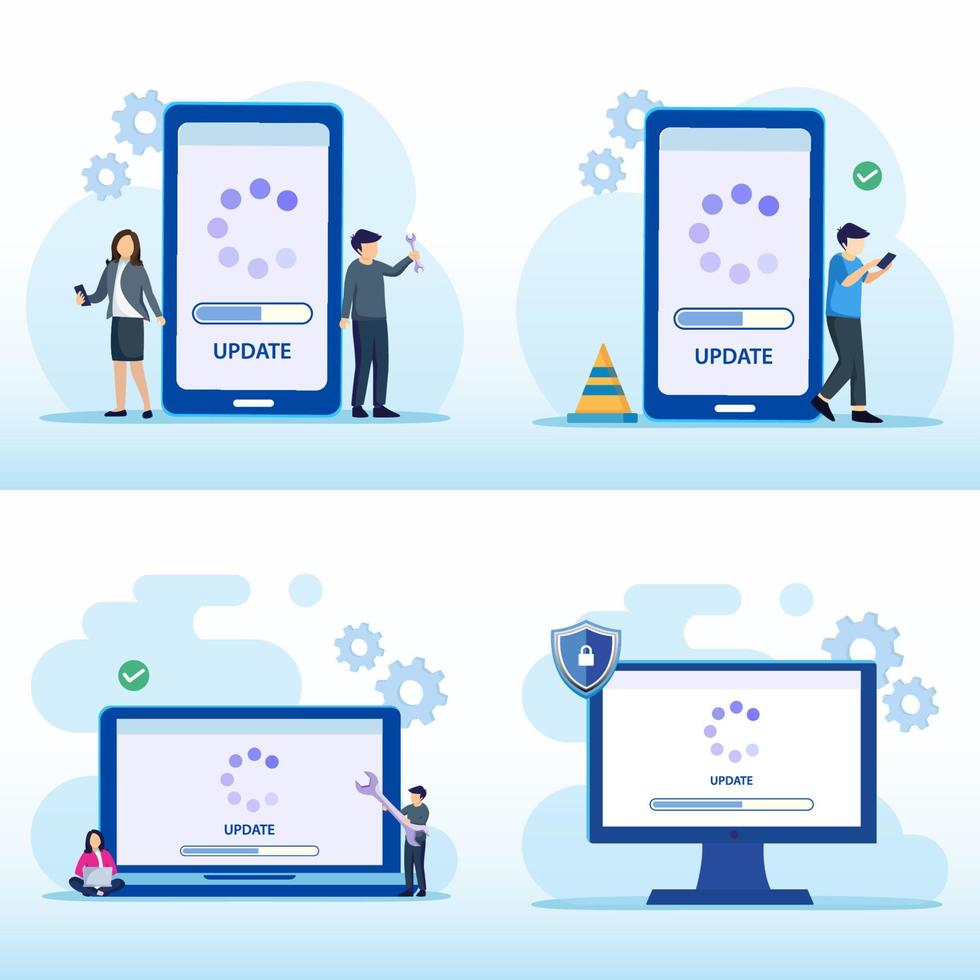 actualizacion del sistema. programa de instalación y actualización de software. concepto de actualización del sistema, instalación de software. vector plano