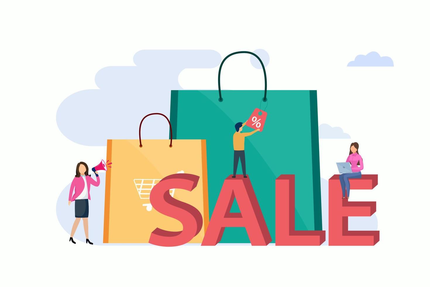 Shopping sale, landing page website illustration flat vector template.