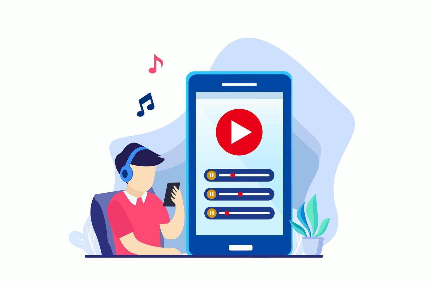 Podcast listening landing page website illustration vector flat design
