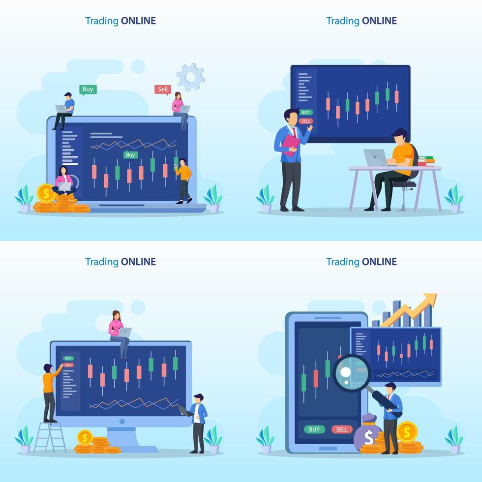 online trading concept. Forex trading strategy, Investing in Stocks. Flat vector template style Suitable for Web Landing Pages.