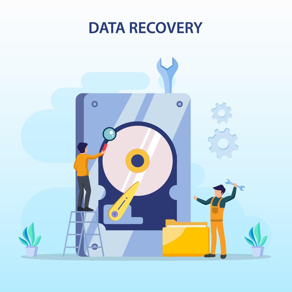 flat vector concept of data recovery services, data backup and protection, hardware repair.