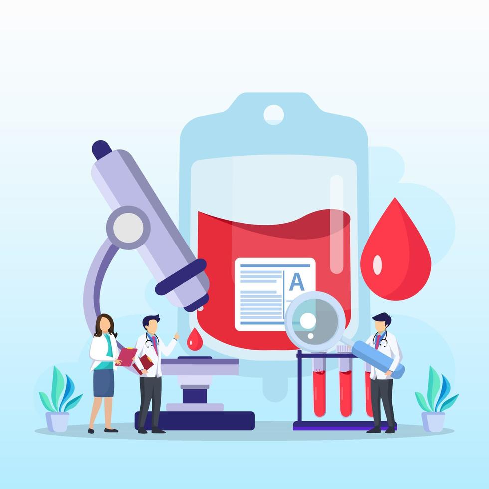 Medical blood test flat concept. Chemical laboratory analysis, medical office or laboratory. vector