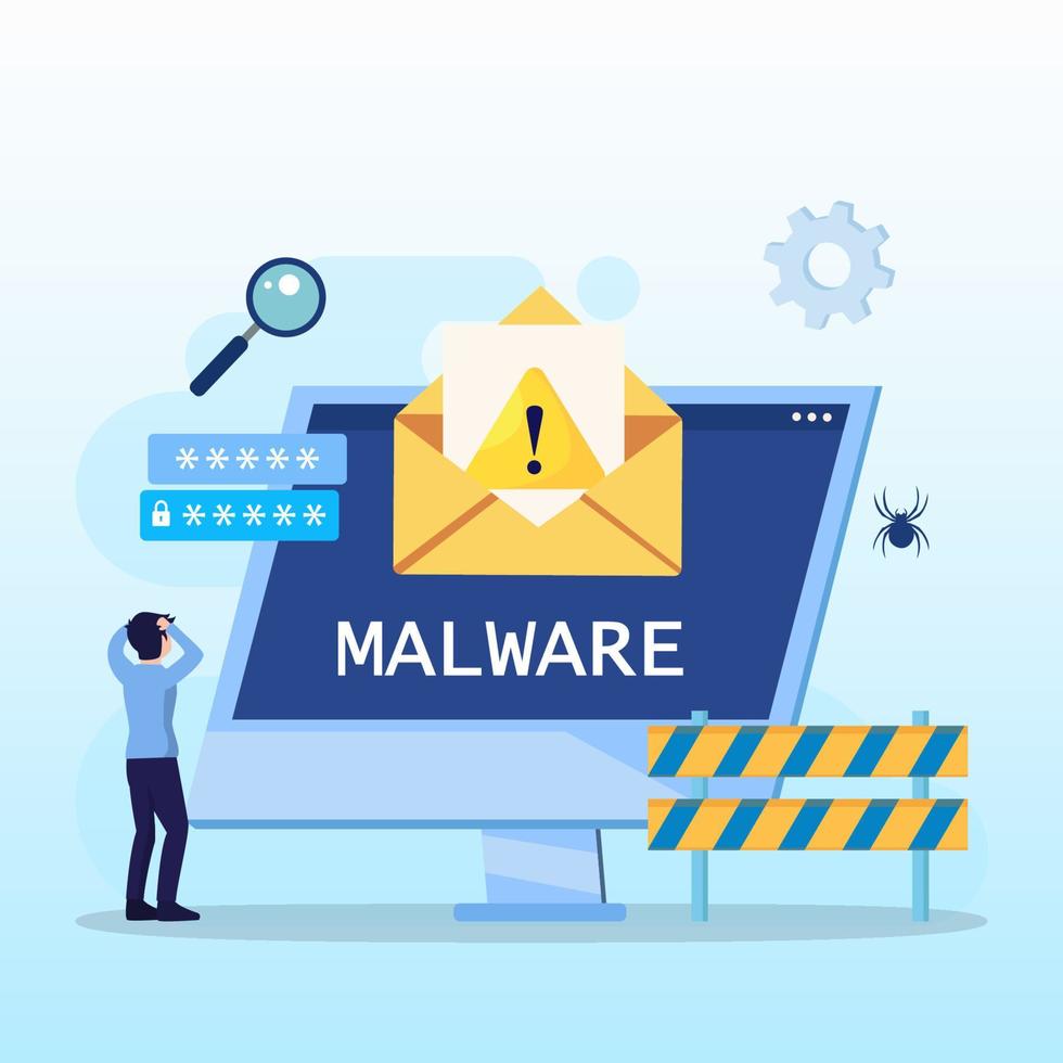 Virus malware detected concept, viruses attack warning signs, hacking alert messages vector