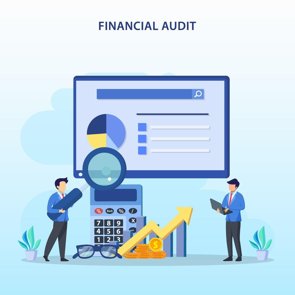 Financial audit concept. Managment calculation, financial accounting or audit tax service. vector illustration