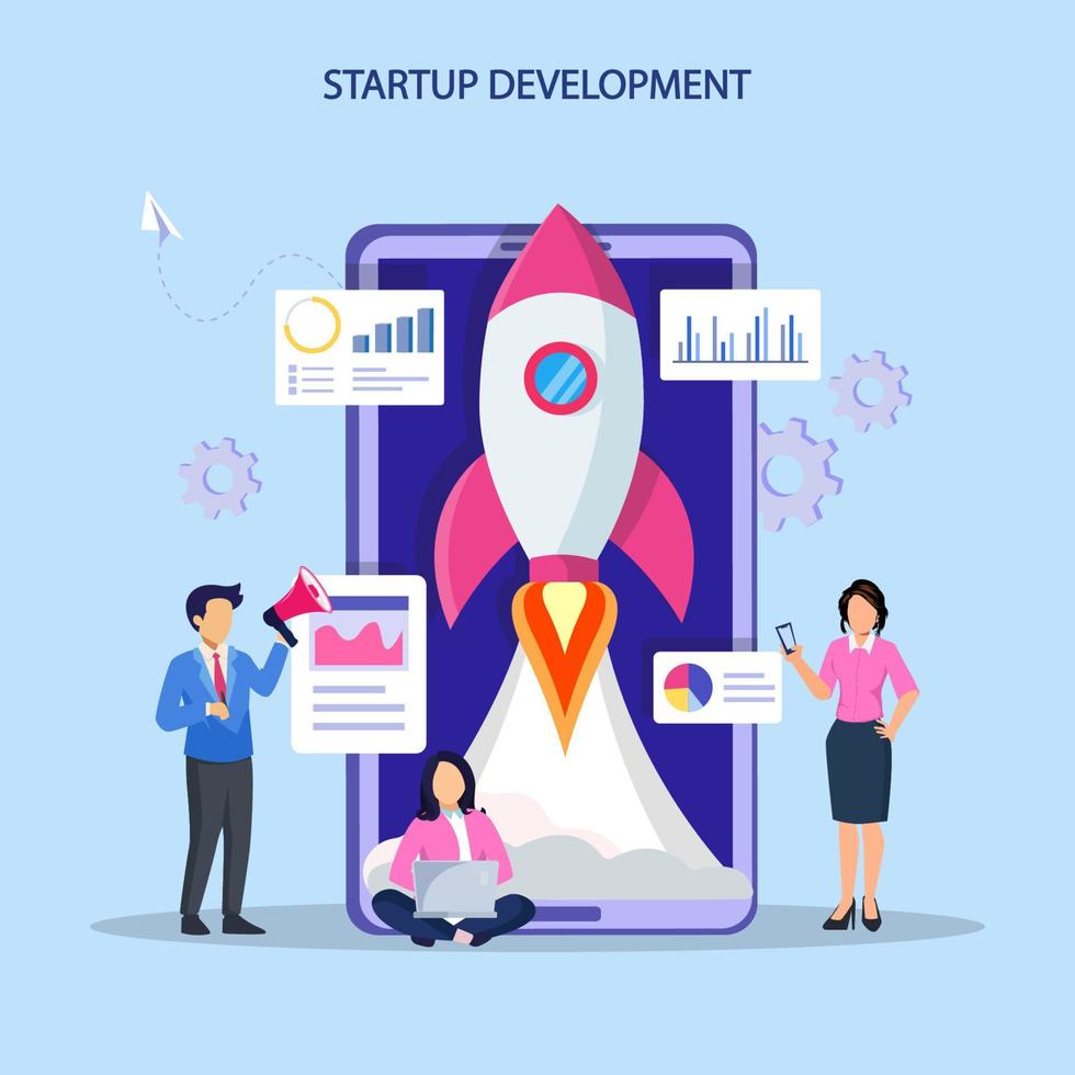 Startup launch concept. Development process, Innovation product, creative idea. vector