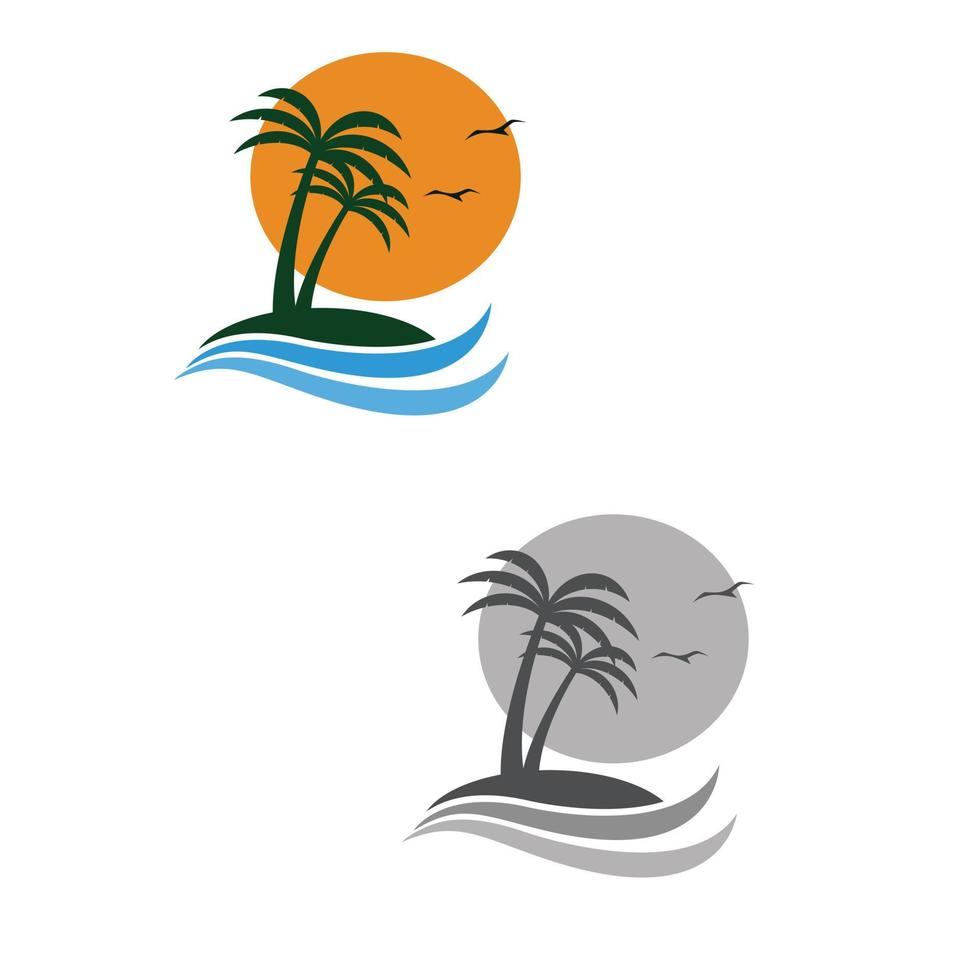 logotipo de playa y puesta de sol vector