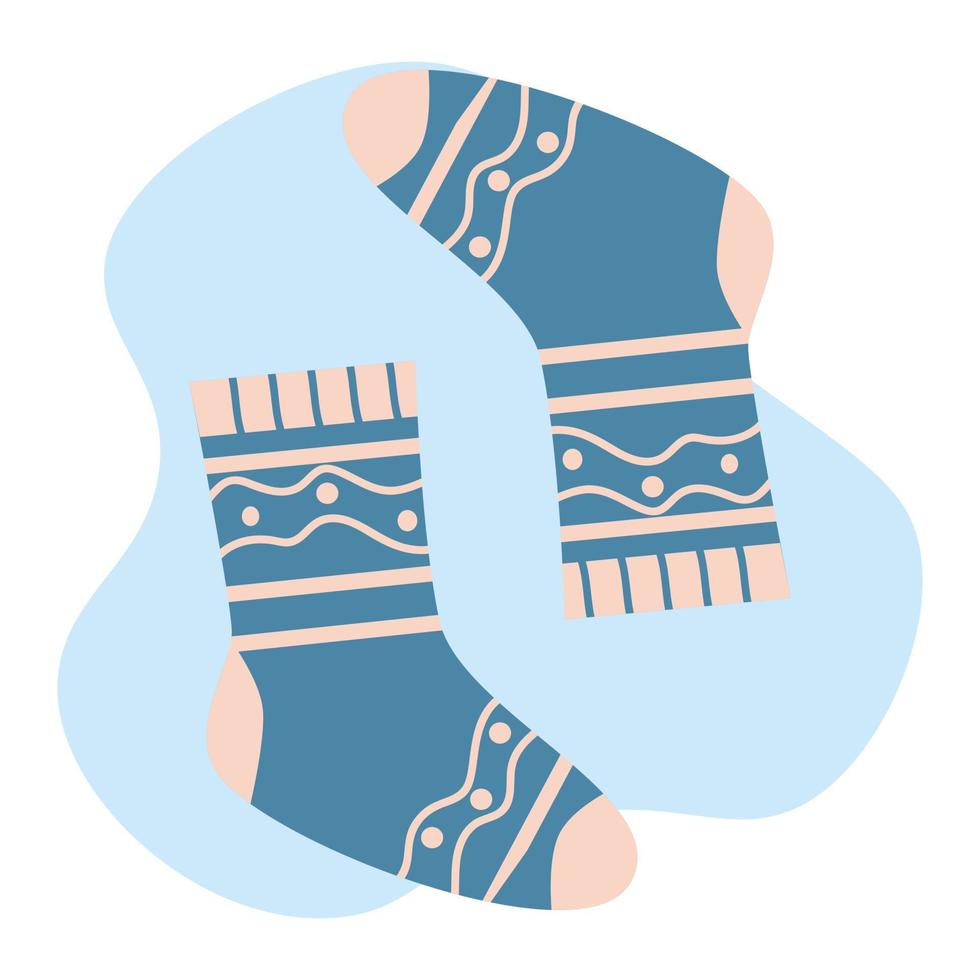 Knitted blue socks, warm and cozy. Vector illustration