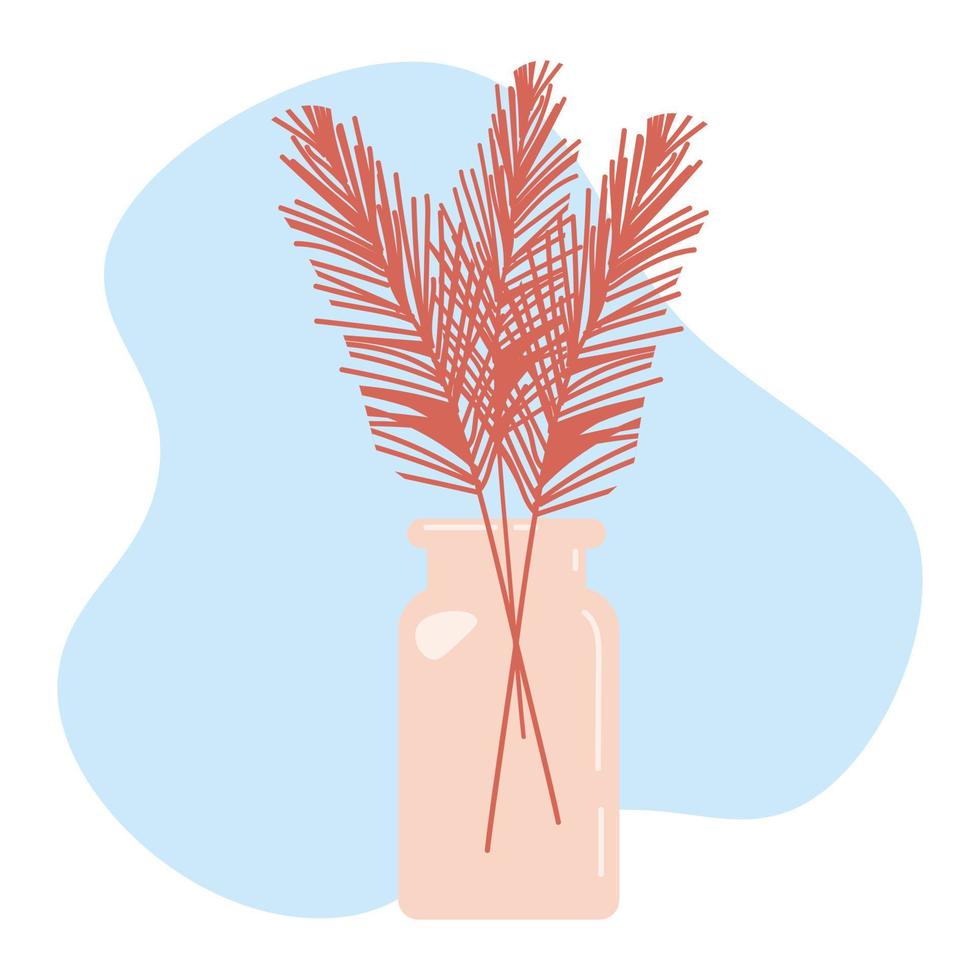 Trendly abstract minimalistic vase with dry leaves n autumn color. Flat vector illustration of home design