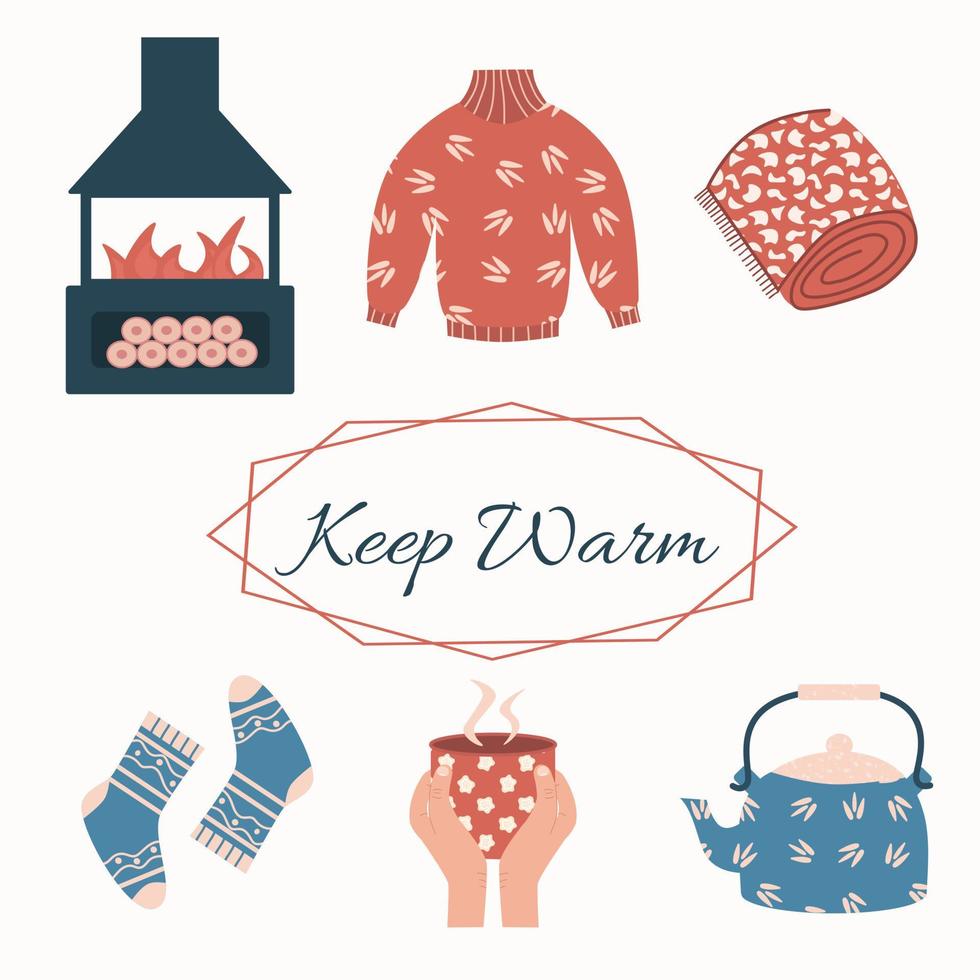 Elements for cold winter or autumn weather. Vector cartoon illustration