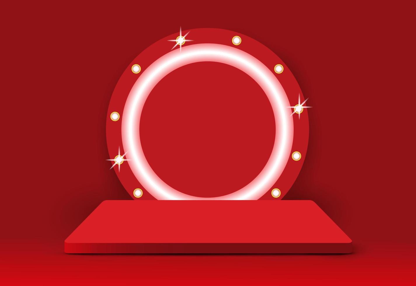 Premium red podium with circle shapes background. vector