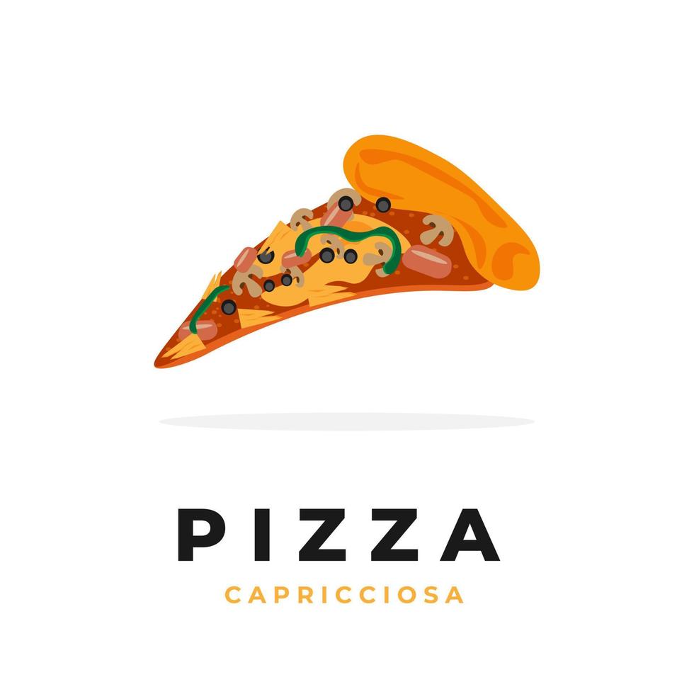 Vector illustration of one slice of delicious capricciosa pizza