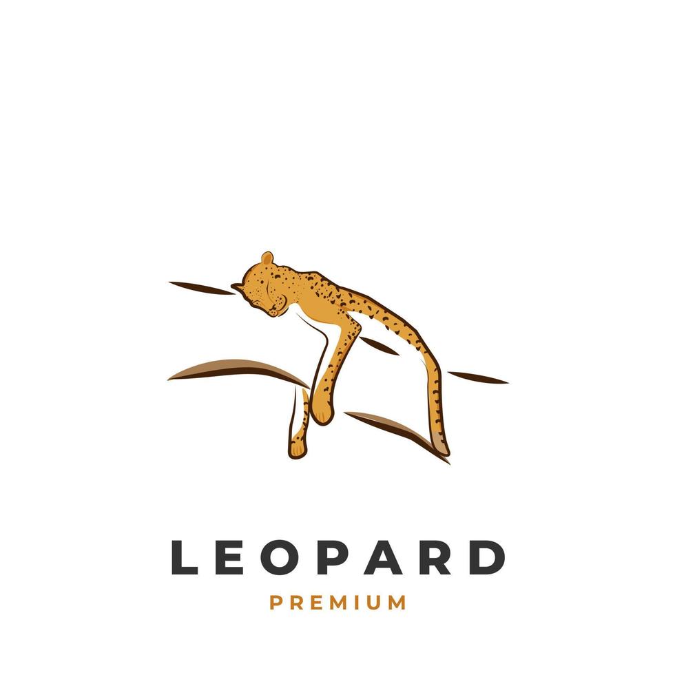 Logo illustration of a leopard sleeping peacefully on a tree vector