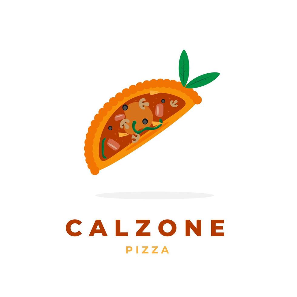 Calzone pizza illustration logo with complete topping on the outside vector