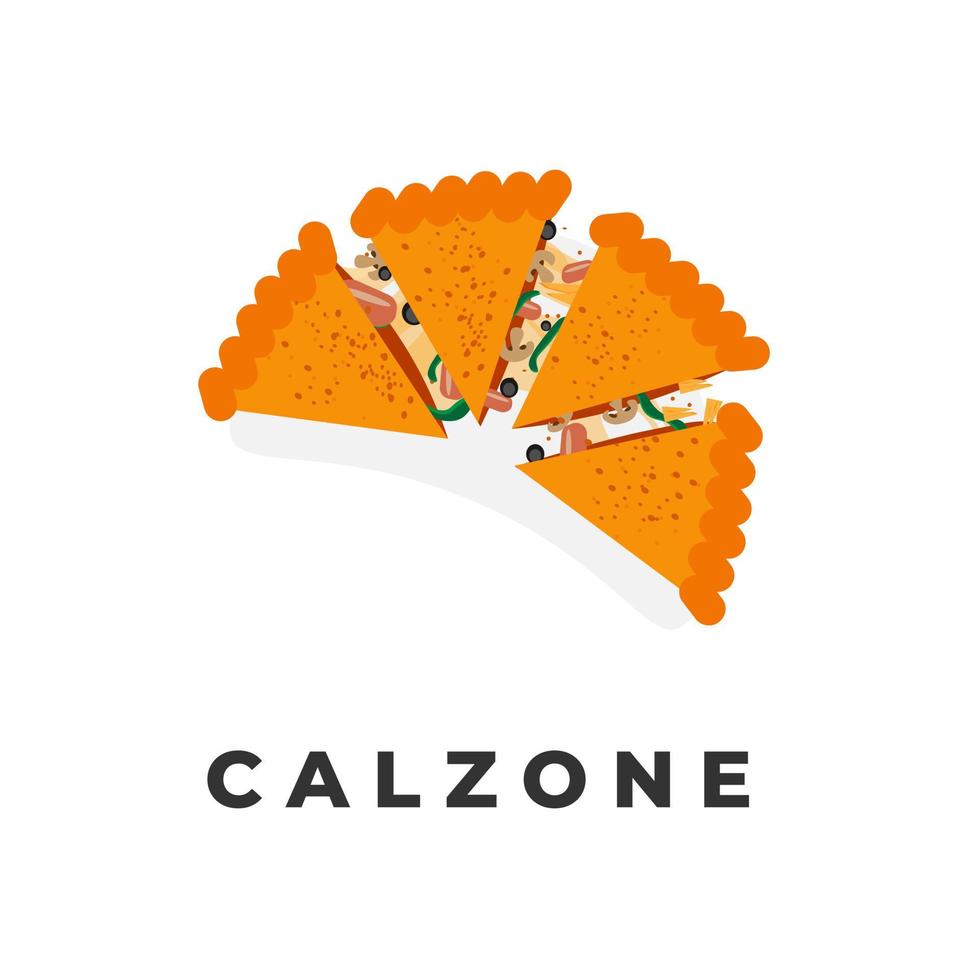 Vector illustration of calzone pizza cut into pieces