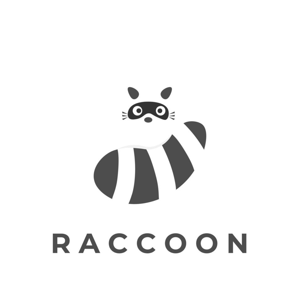 logotipo de ilustración de mapache simple en blanco y negro vector