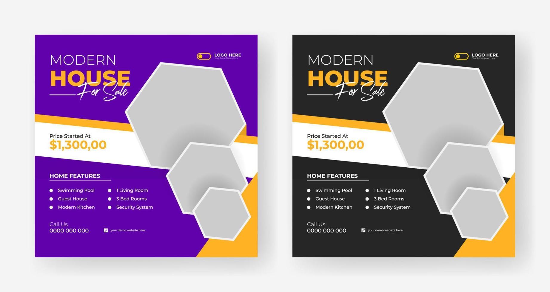 Modern real estate social media post template design vector