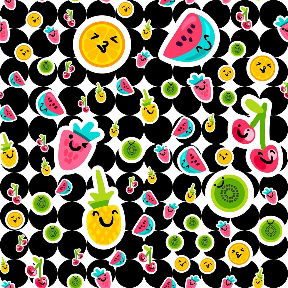 Fruit emoji color seamless vector pattern