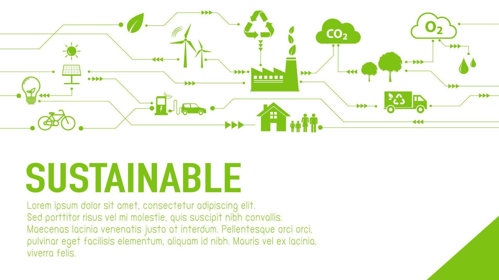 plantilla de banner y fondo para el concepto verde ecológico y de sostenibilidad, ilustración vectorial vector