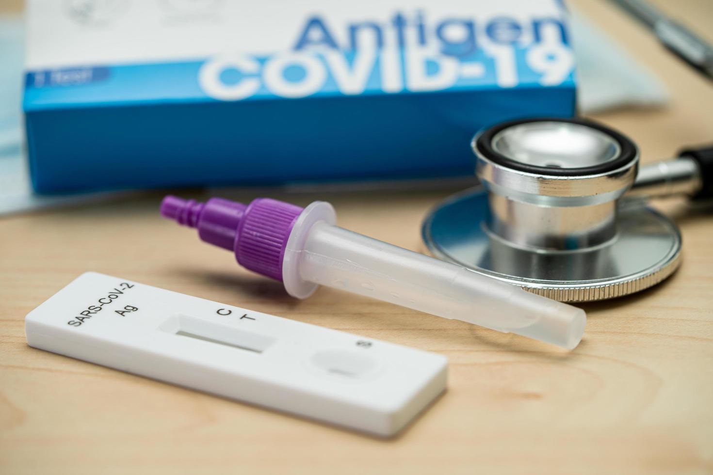 Set of Saliva Antigen Test Kit for check Covid-19 coronavirus use in home. photo