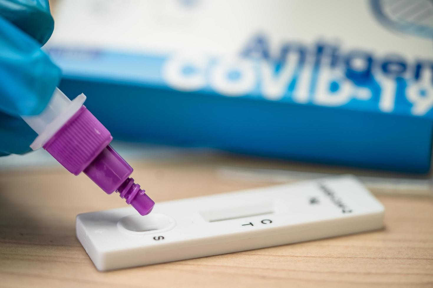 Set of Saliva Antigen Test Kit for check Covid-19 coronavirus use in home. photo