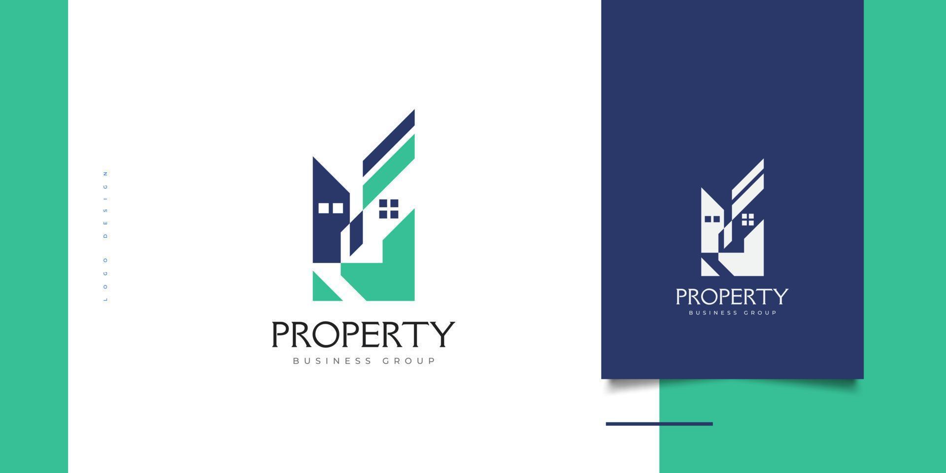 Abstract and Futuristic House Logo Design. Modern Blue and Green Real Estate Logo. Building or Architecture Icon vector