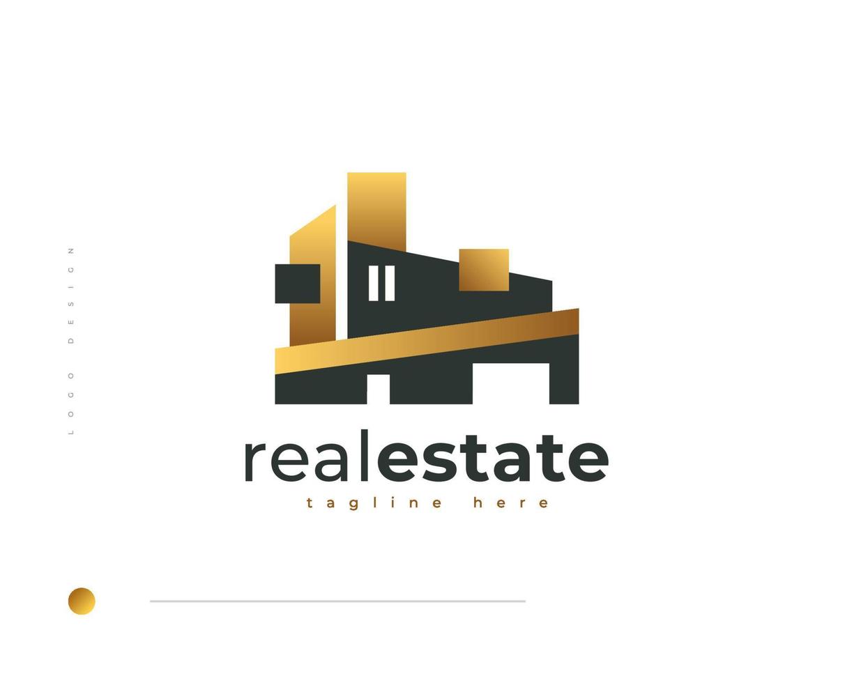 Elegant Modern and Minimalist Real Estate Logo Design. Luxury Black and Gold House Logo Design for Architecture or Construction Business Brand Identity vector