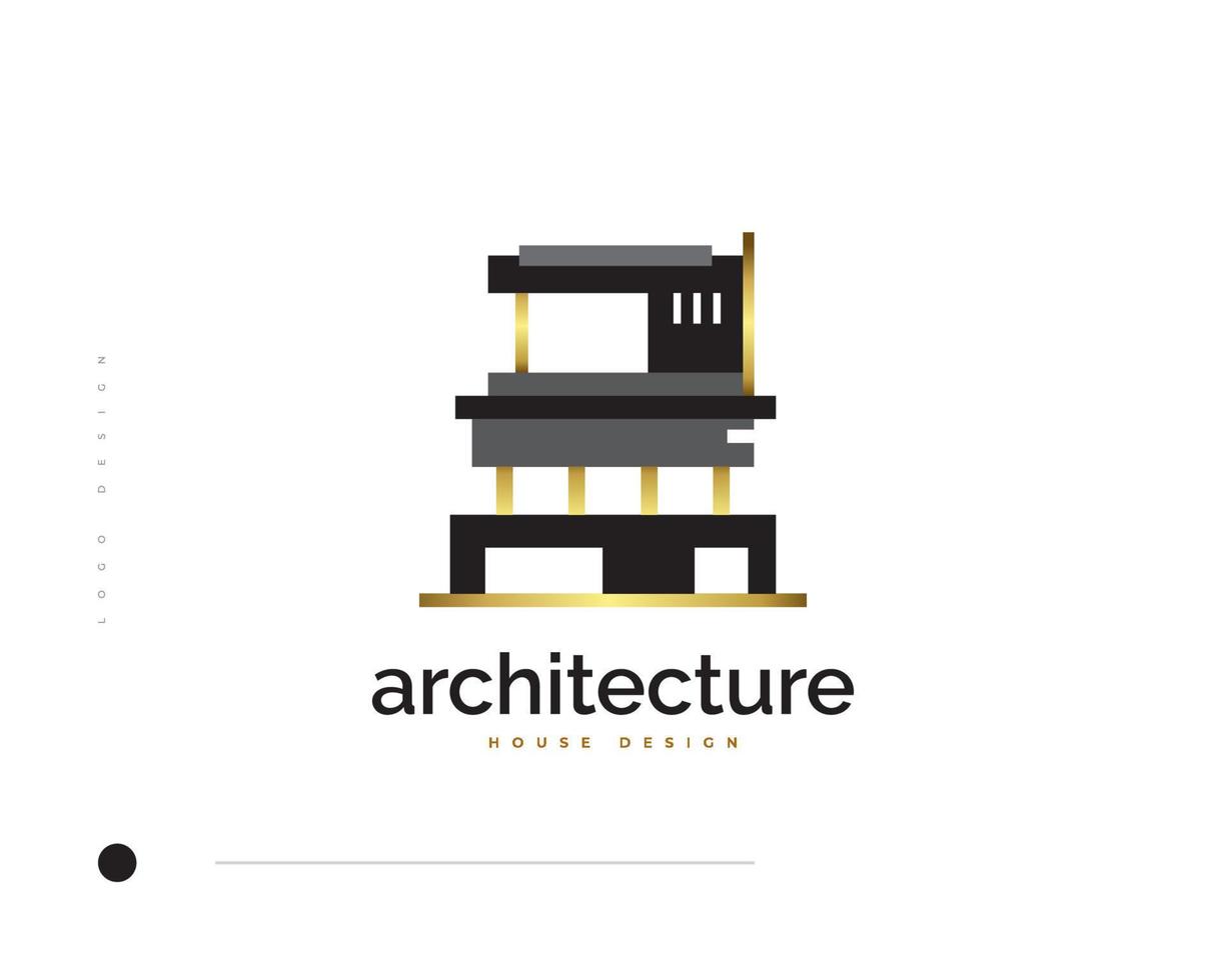 elegante diseño de logotipo inmobiliario negro y dorado. diseño de logotipo de casa moderno y minimalista para arquitectura o identidad de marca comercial de construcción vector