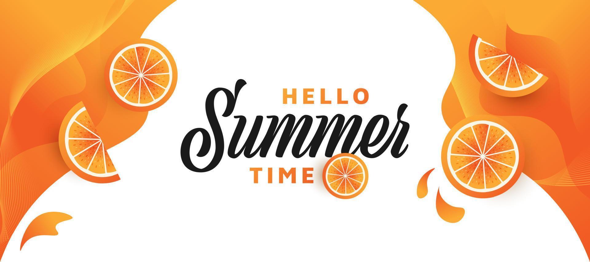 Summer Festive Background with 3D Realistic Oranges. Summer Time Background for Banner or Poster Design. Hello Summer Design vector