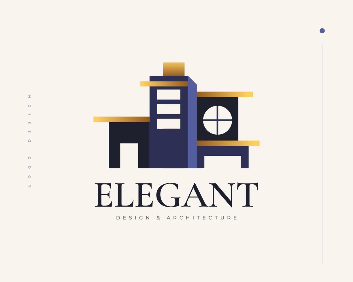 Elegant Modern and Minimalist Real Estate Logo Design in Blue and Gold Gradient. Abstract House Logo for Architecture or Construction Business Brand Identity vector